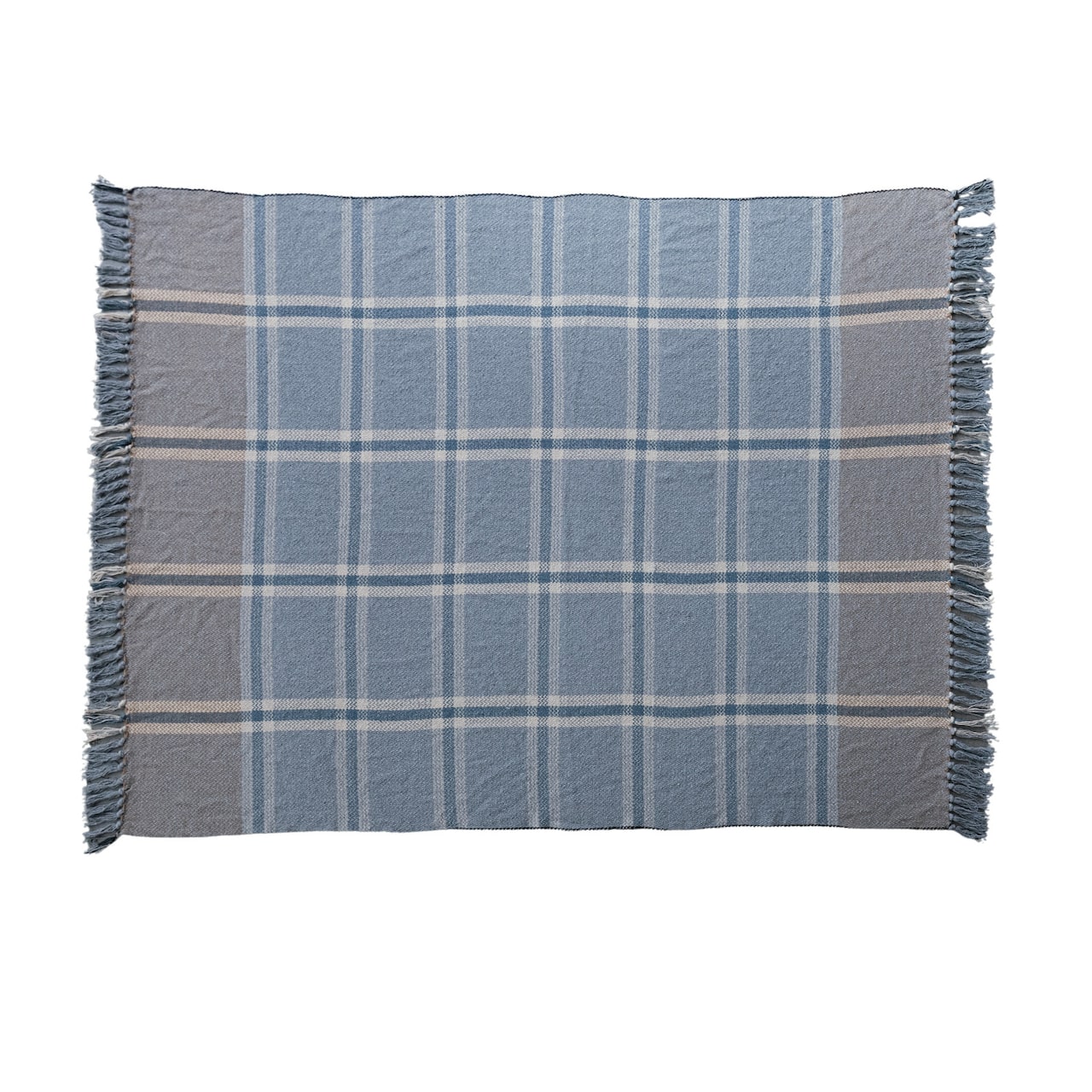 Hello Honey® Blue Plaid Cotton Blend Throw with Fringe